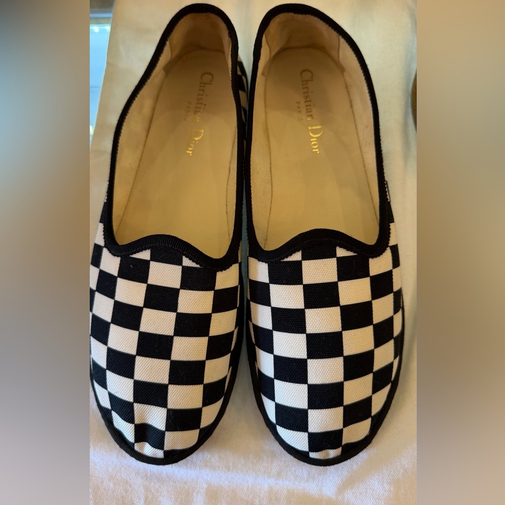 Dior White Canvas Logo Insole Flats